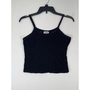 Fuego Cami Tank Top Womens Small Black Glitter Floral Scoop Neck Crop Top